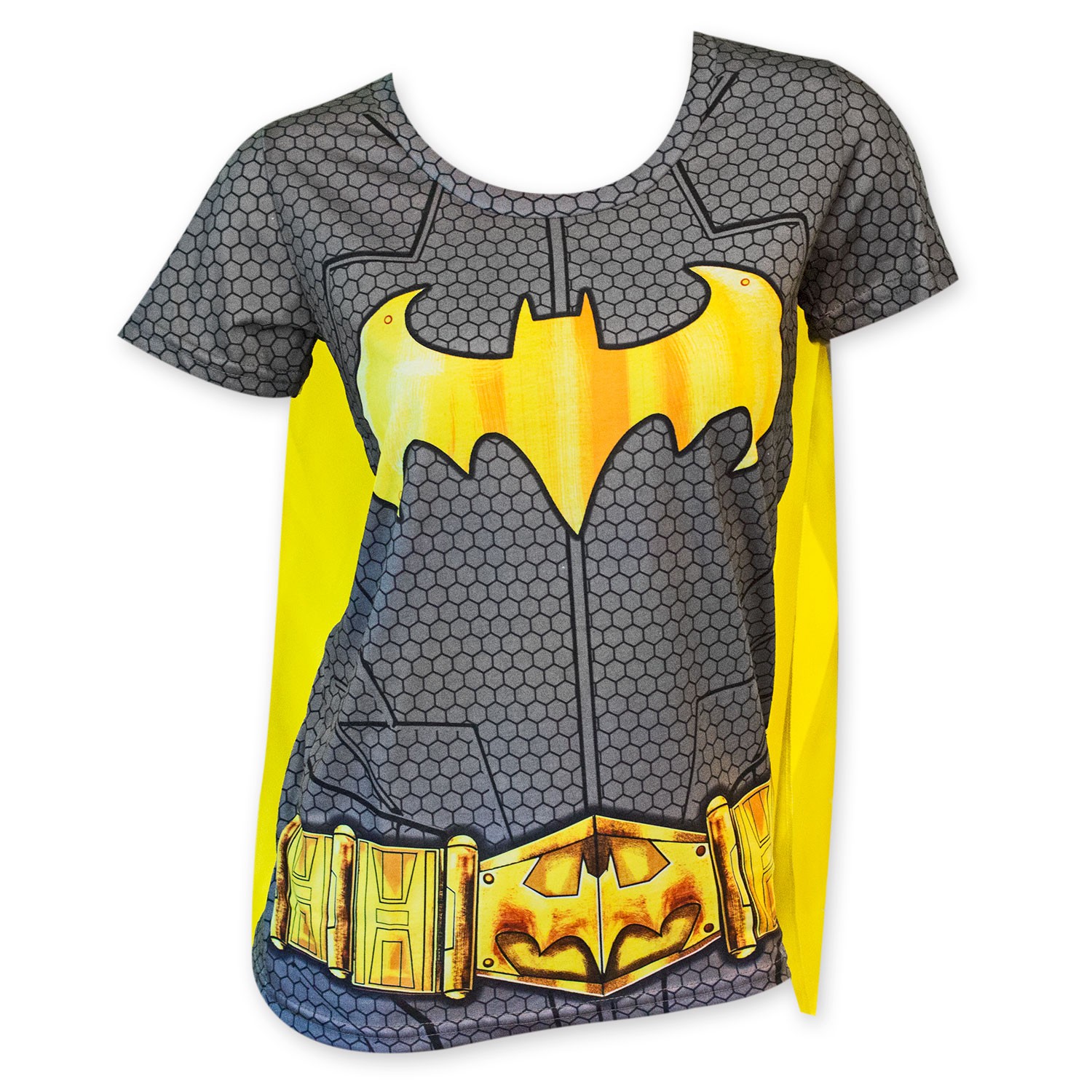 Batman Women's Sublimated Cape Costume Tee Shirt, Grey