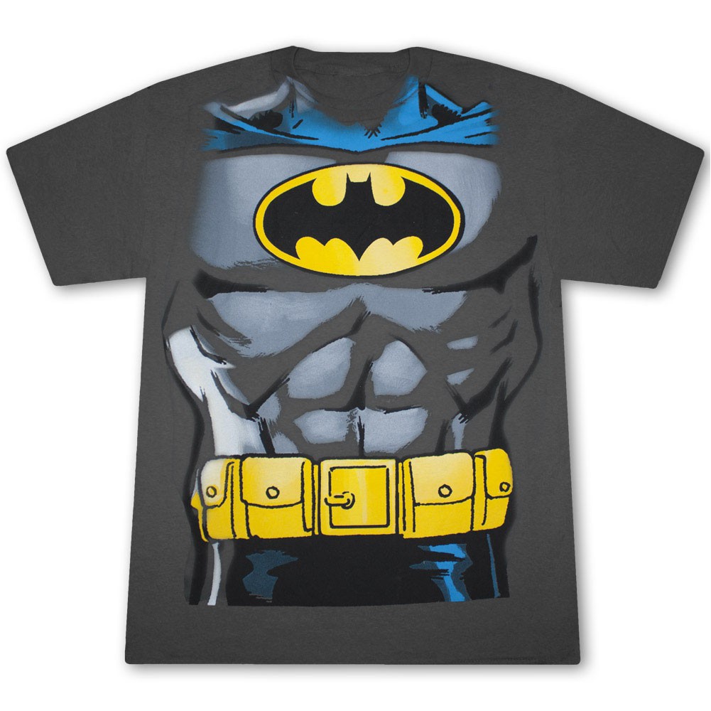 Batman Classic Retro Costume Gray Graphic T Shirt, Grey