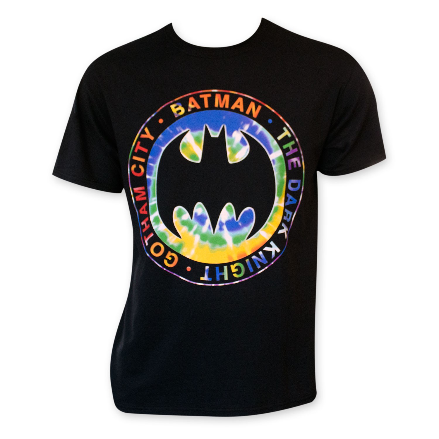 Batman Tie Dye Dark Knigt Logo Tee Shirt, Black