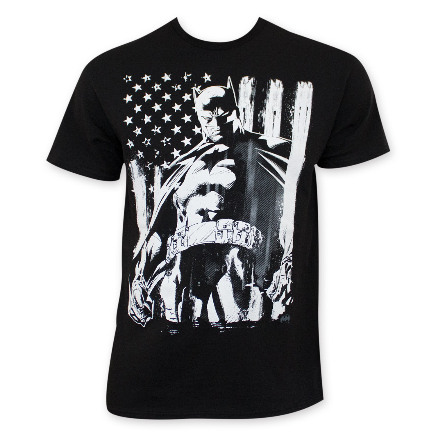 Batman Chalk American Flag Tee Shirt, Black
