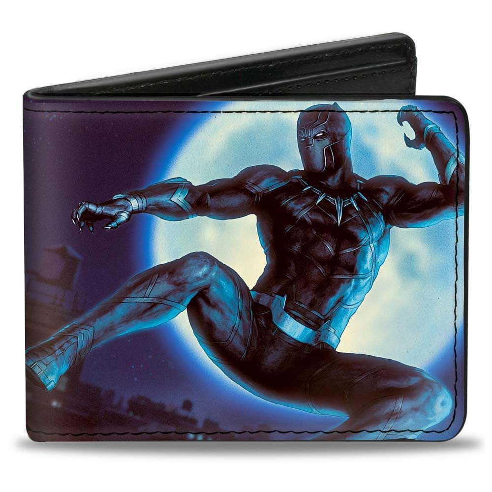 Black Panther Action Pose Purple Grey Bifold Wallet, Blue