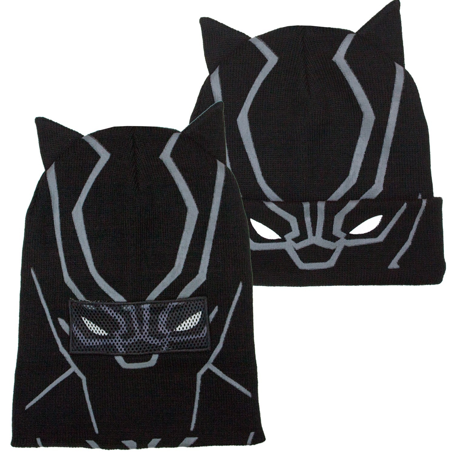 Black Panther Flip Down Black Winter Hat