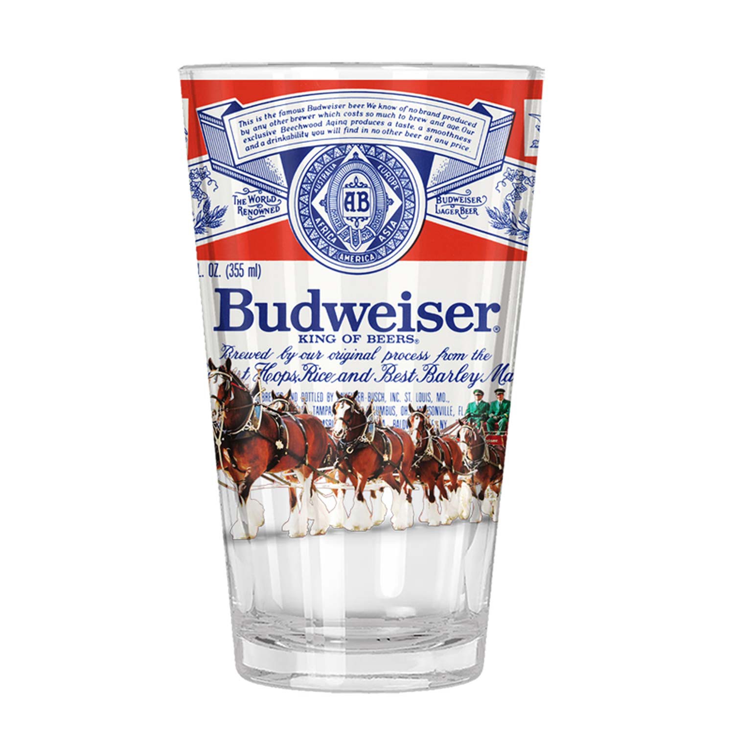 Budweiser Clydesdale Beer Label Pint Glass
