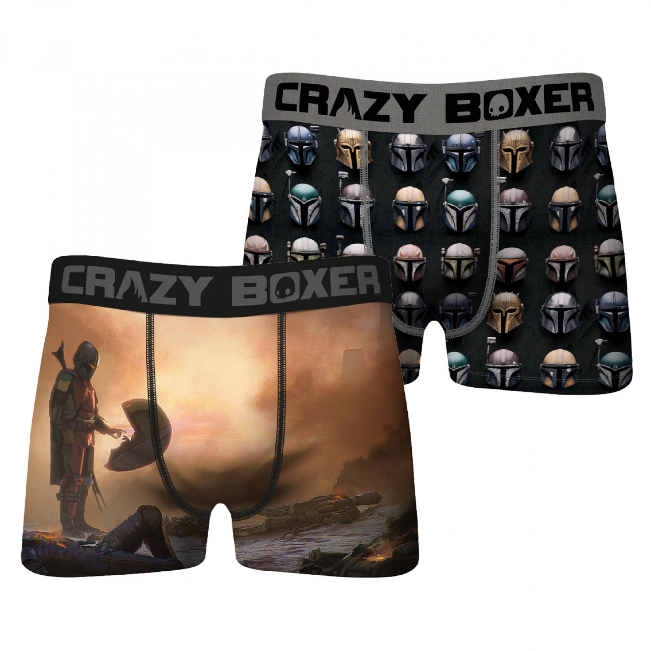 Star Wars Meeting The Child & Mandalorian Helmets All Over Print 2-Pack of Crazy Boxer Briefs, Multi-Color
