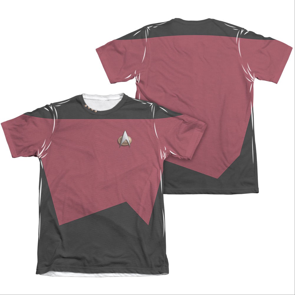 Star Trek TNG Command Two-Sided Costume Red Sublimation T-Shirt, Red