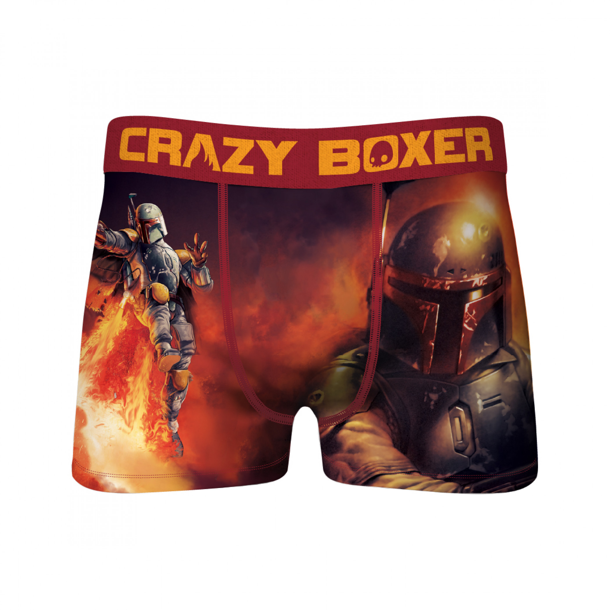 Star Wars Boba Fett Flying Through Fire Men's Crazy Boxer Briefs, Red
