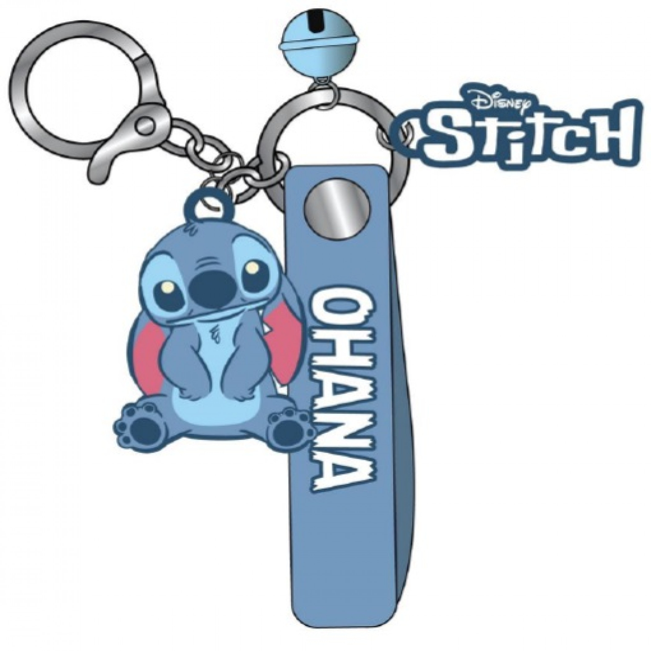 Lilo & Stitch Ohana 3' Figural Keychain w/ Wristlet Bell and Charm, Blue