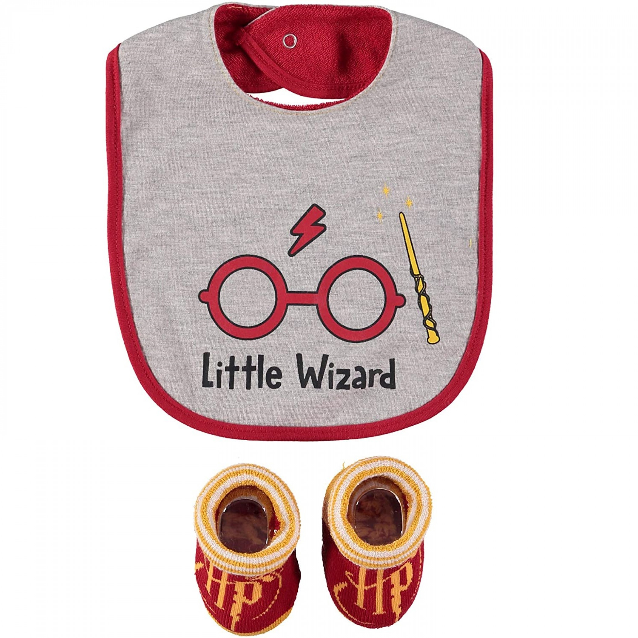 Harry Potter 'Little Wizard' 2 Piece Bib and Sock Set, Grey