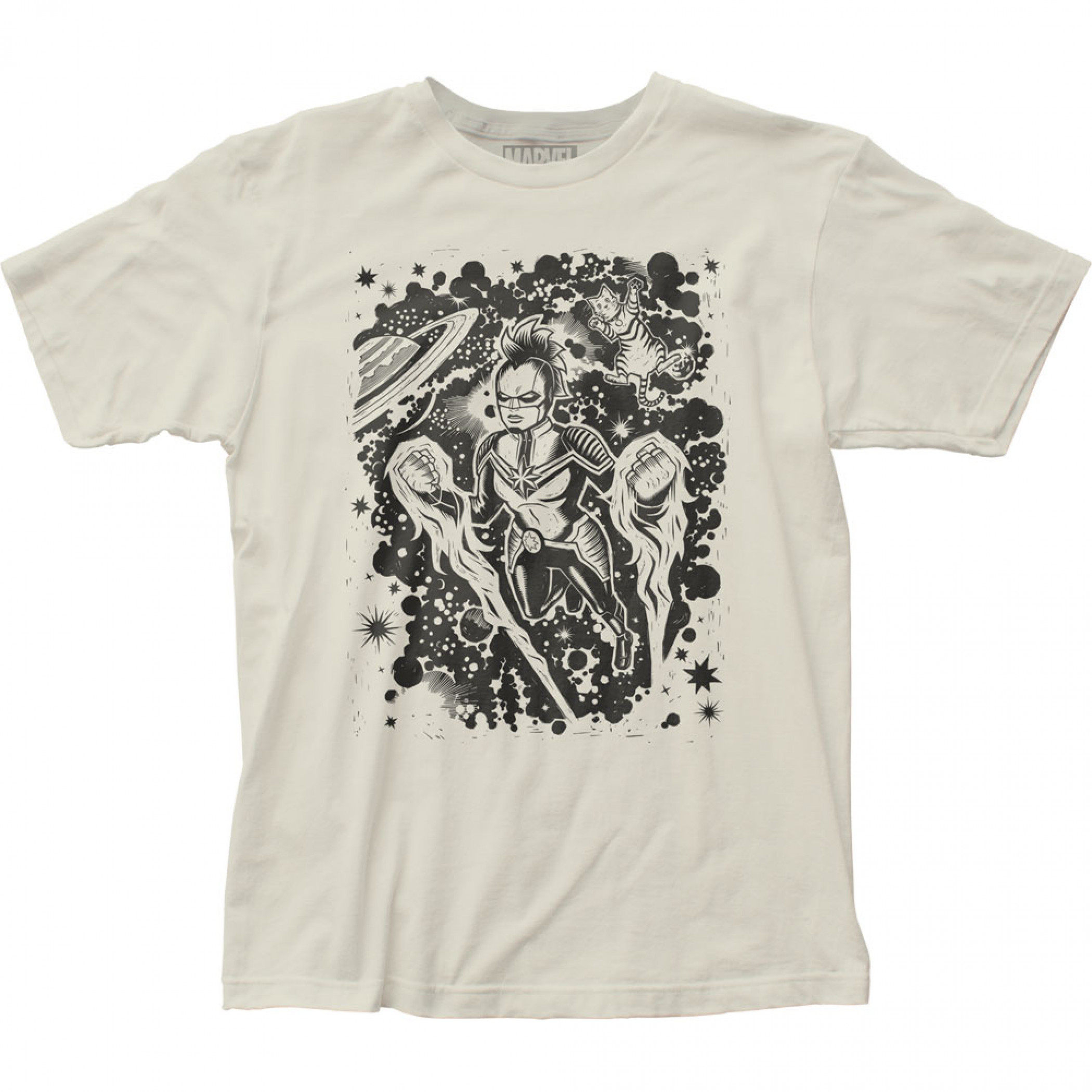 Captain Marvel Cosmic Woodcut T-Shirt, Beige