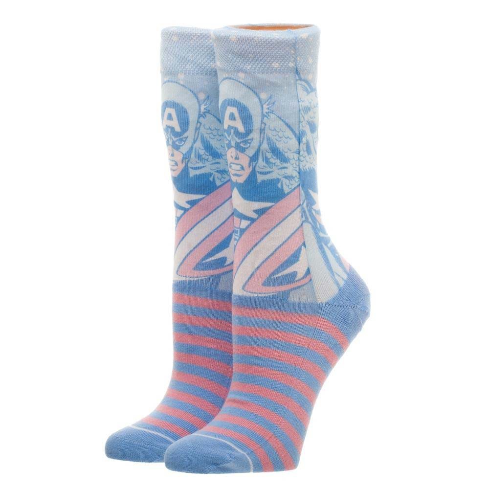 Captain America Faded Neon Crew Socks, Blue
