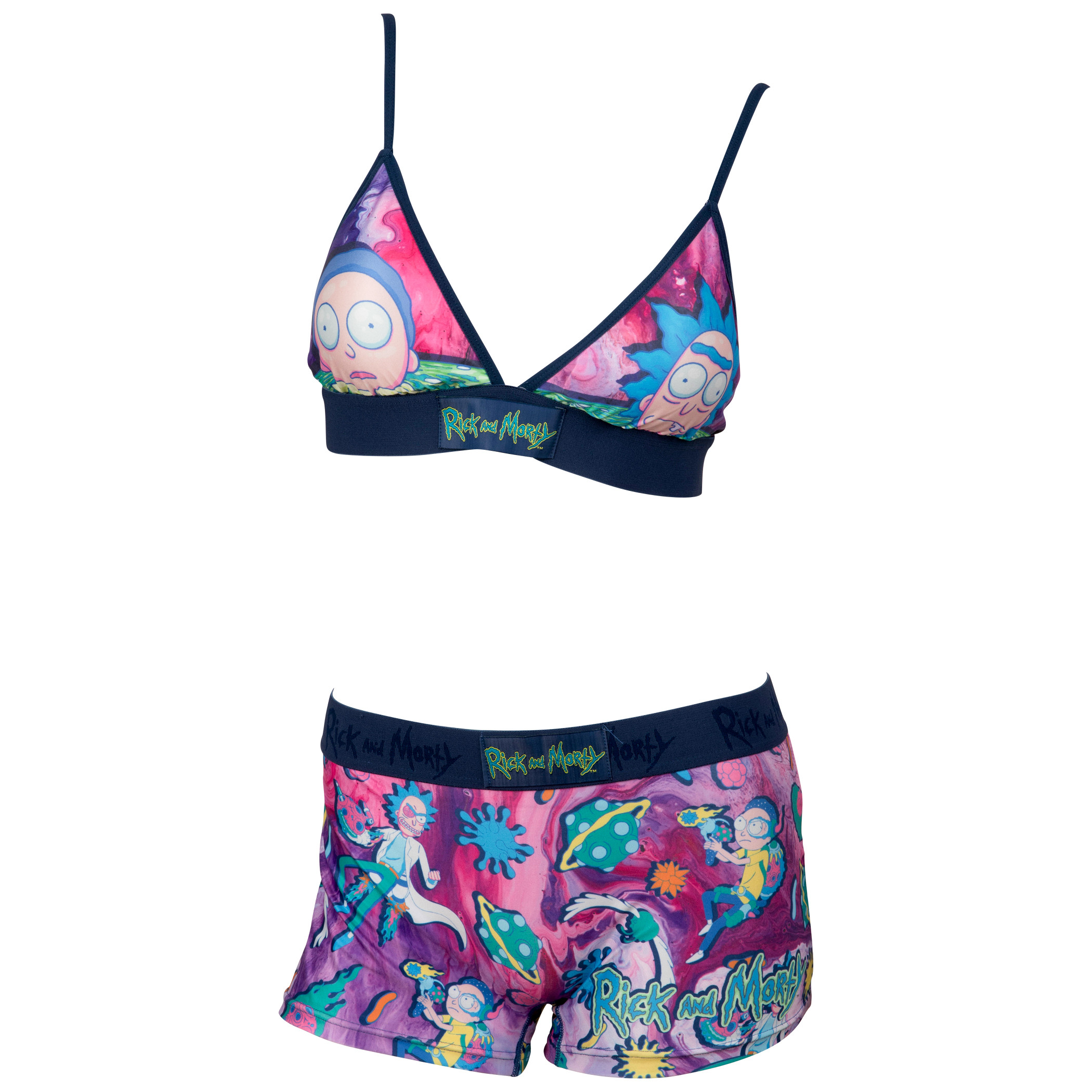 Rick And Morty Hyper Colors Triangle Bra and Boyshort Panty Set, Multi-Color