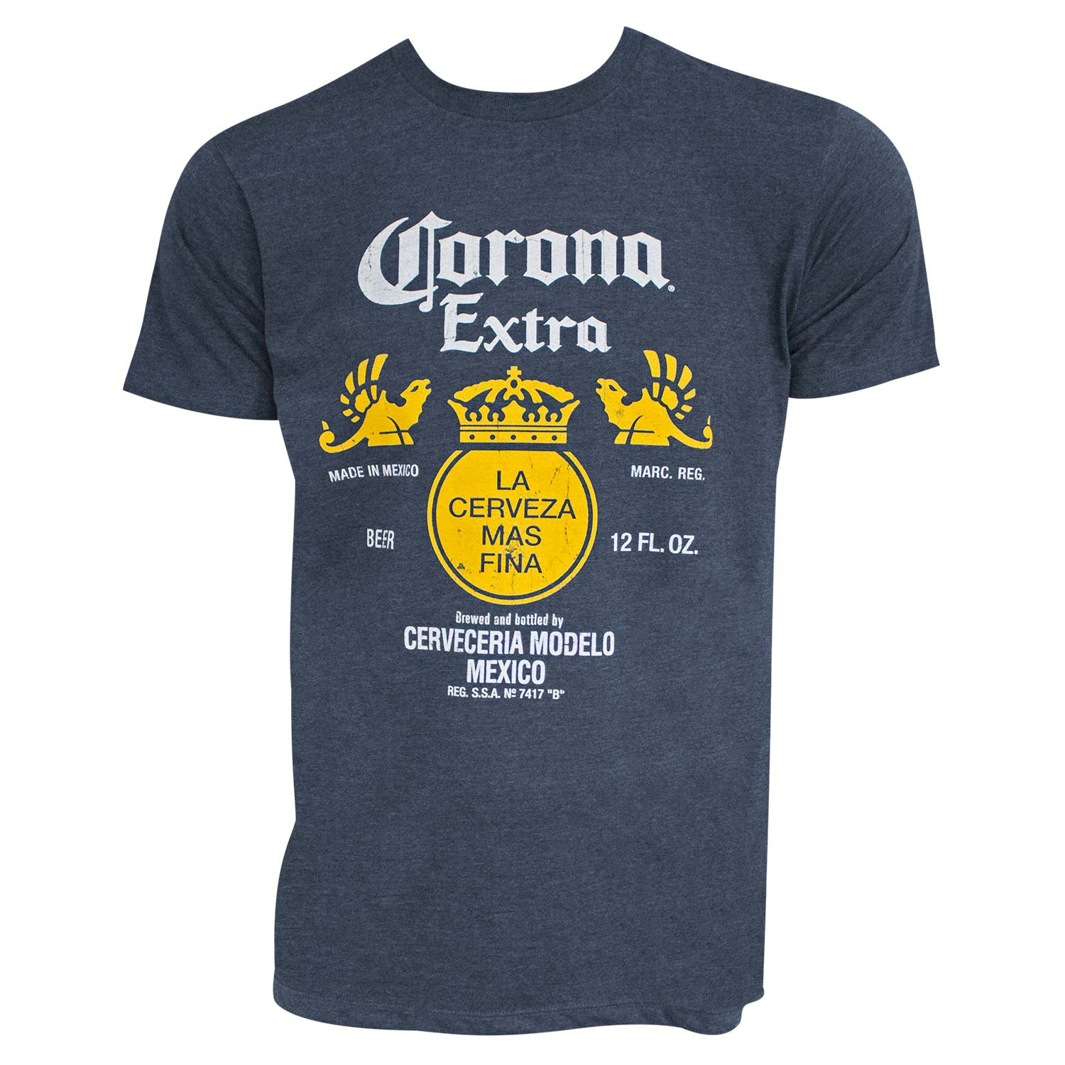 Corona Extra Bottle Label Heather Blue Tee Shirt