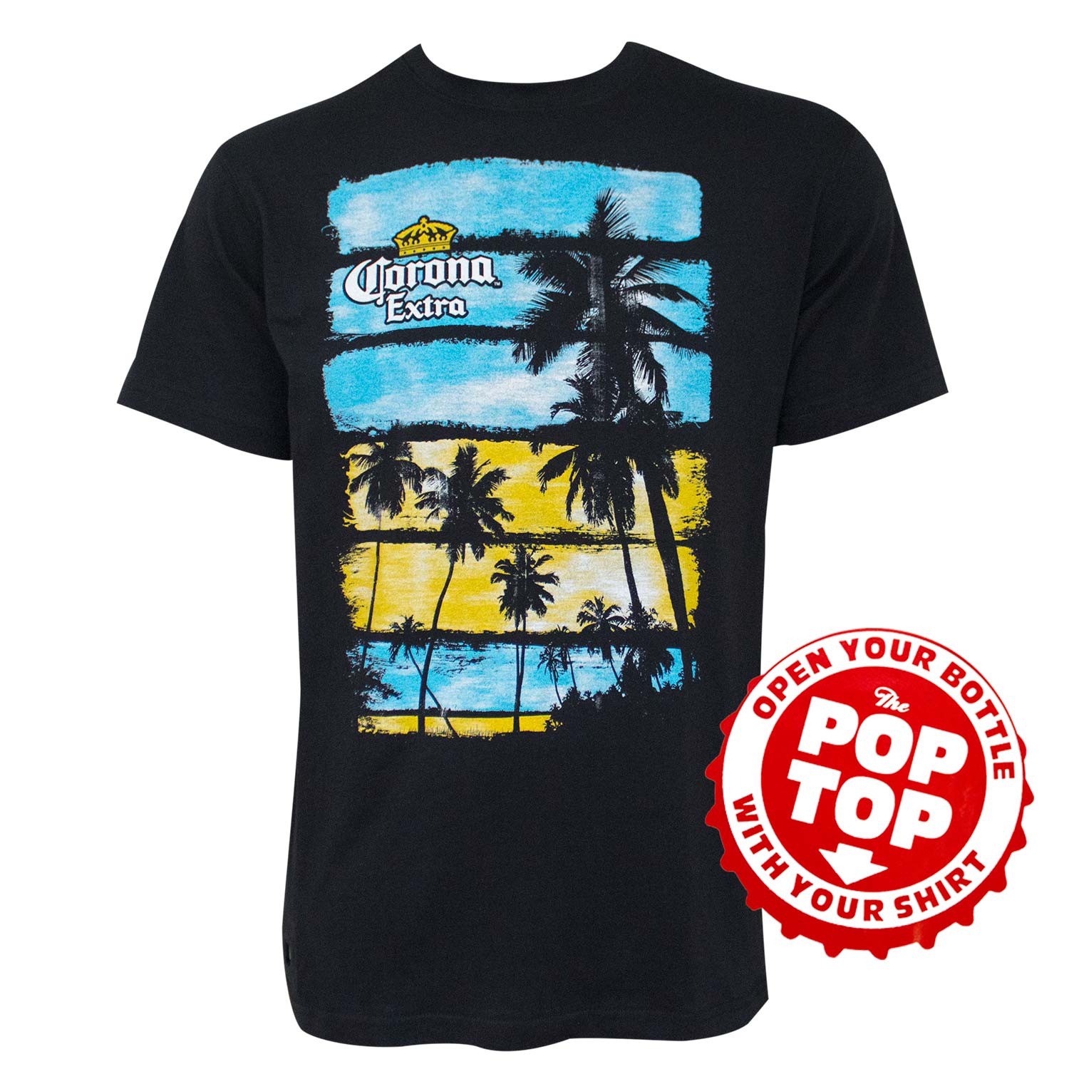 Corona Striped Palm Trees Black Pop Top Bottle Opener TShirt