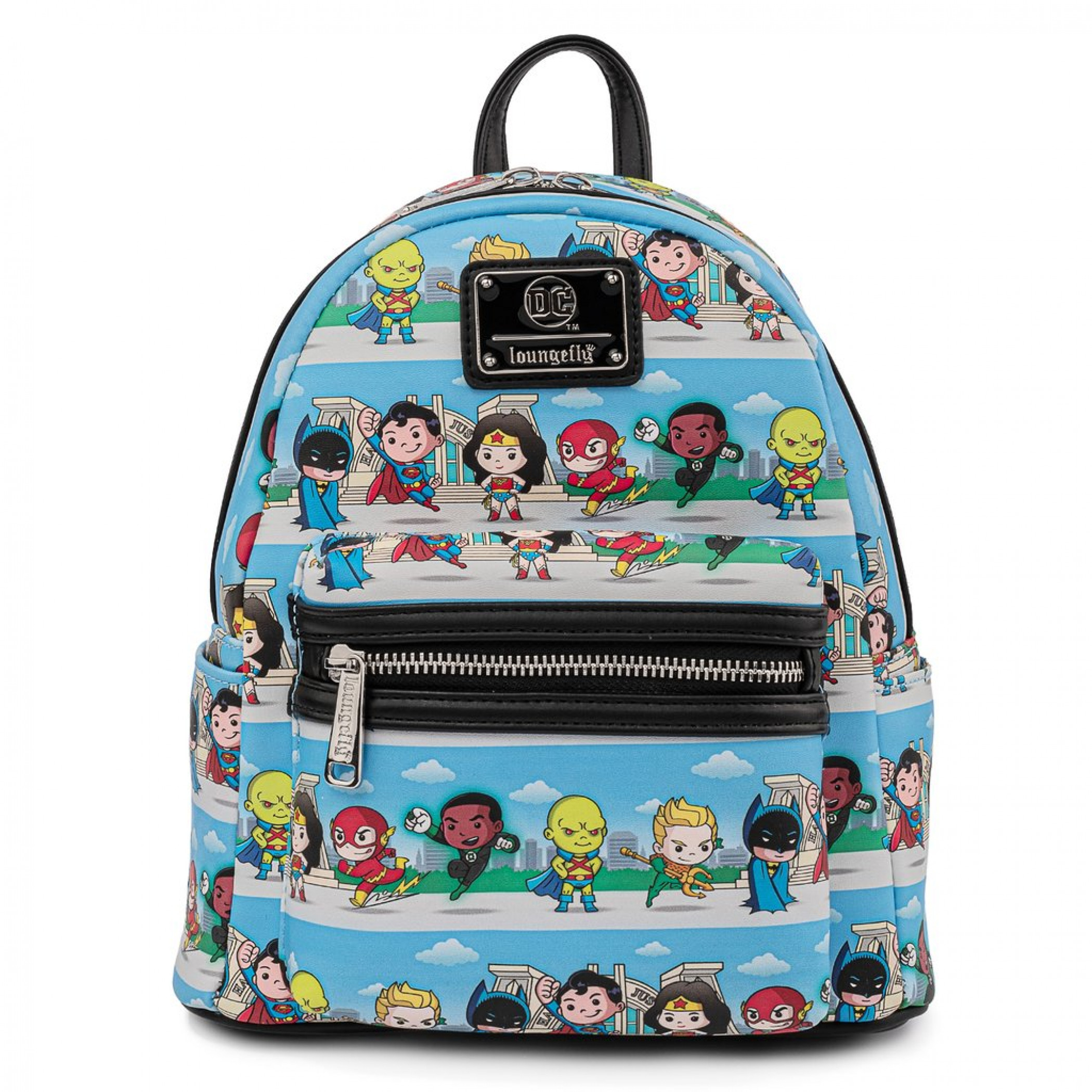 DC Comics Justice League Superheroes Lineup Mini Backpack by Loungefly, Multi-Color