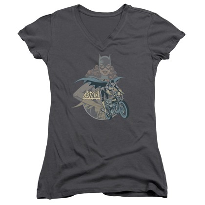 Batgirl Biker Women's V-Neck Tshirt, Grey