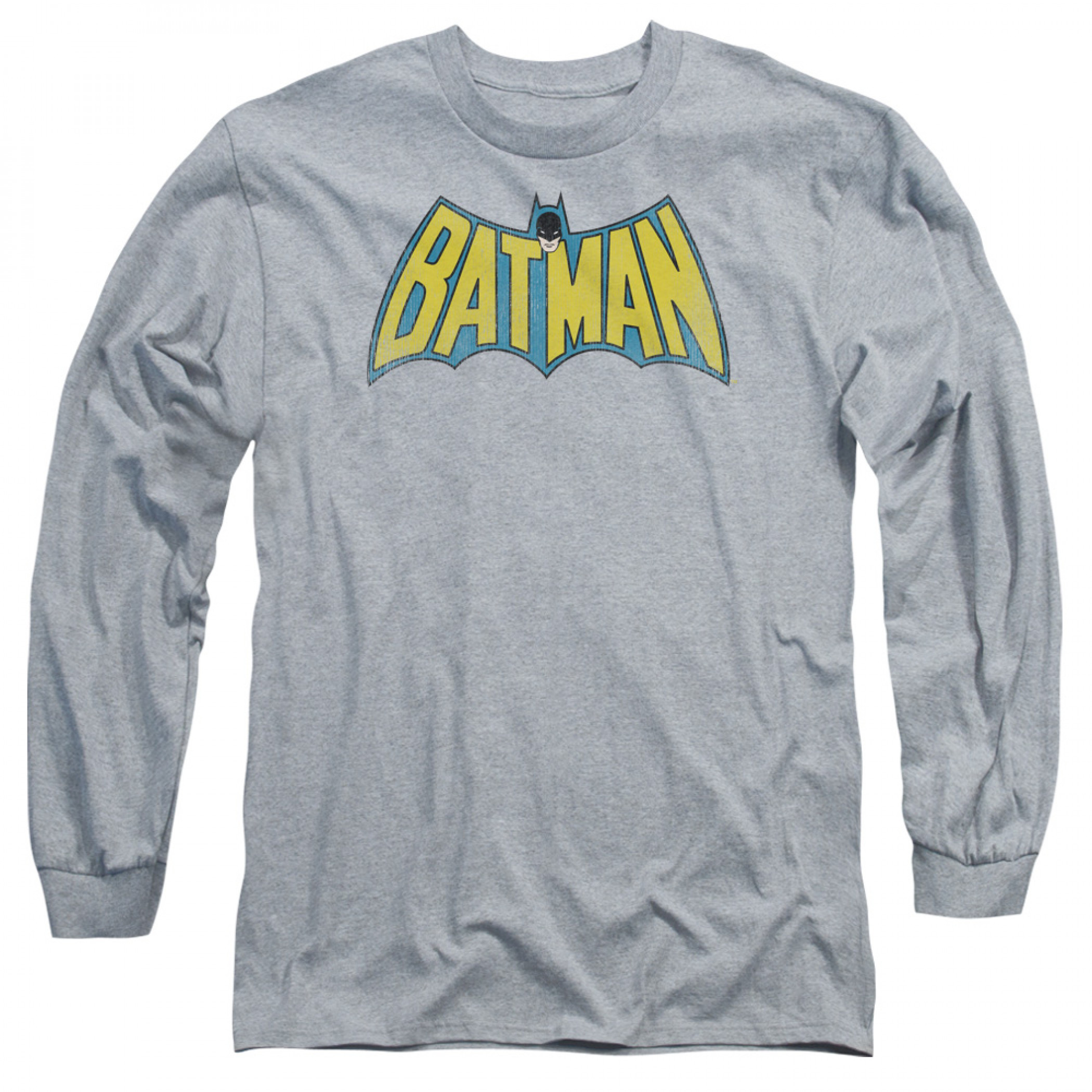 Batman Retro Logo Long Sleeve Shirt, Grey