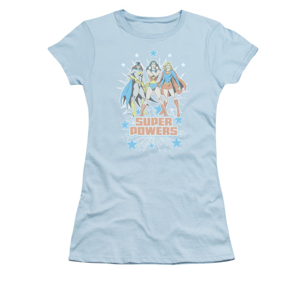 Wonder Woman Batgirl Supergirl Powers Blue Juniors T-Shirt