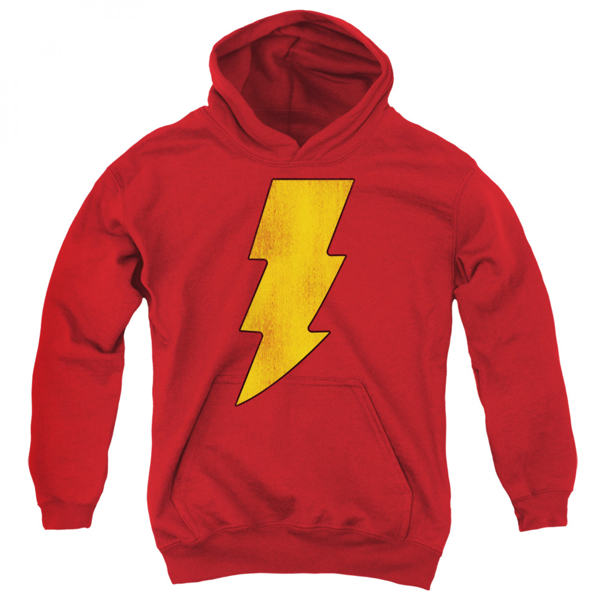 Shazam Distressed Symbol Youth Pull Over Hoodie, Red