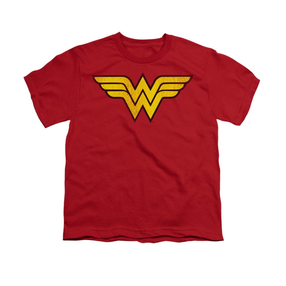Wonder Woman Distressed Logo Red Youth Unisex T-Shirt, Red