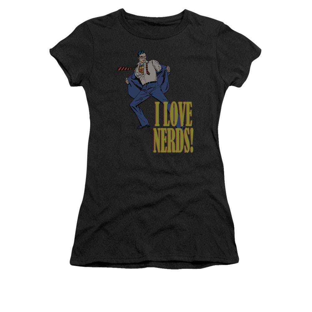 Superman I Love Nerds Black Juniors T-Shirt, Black