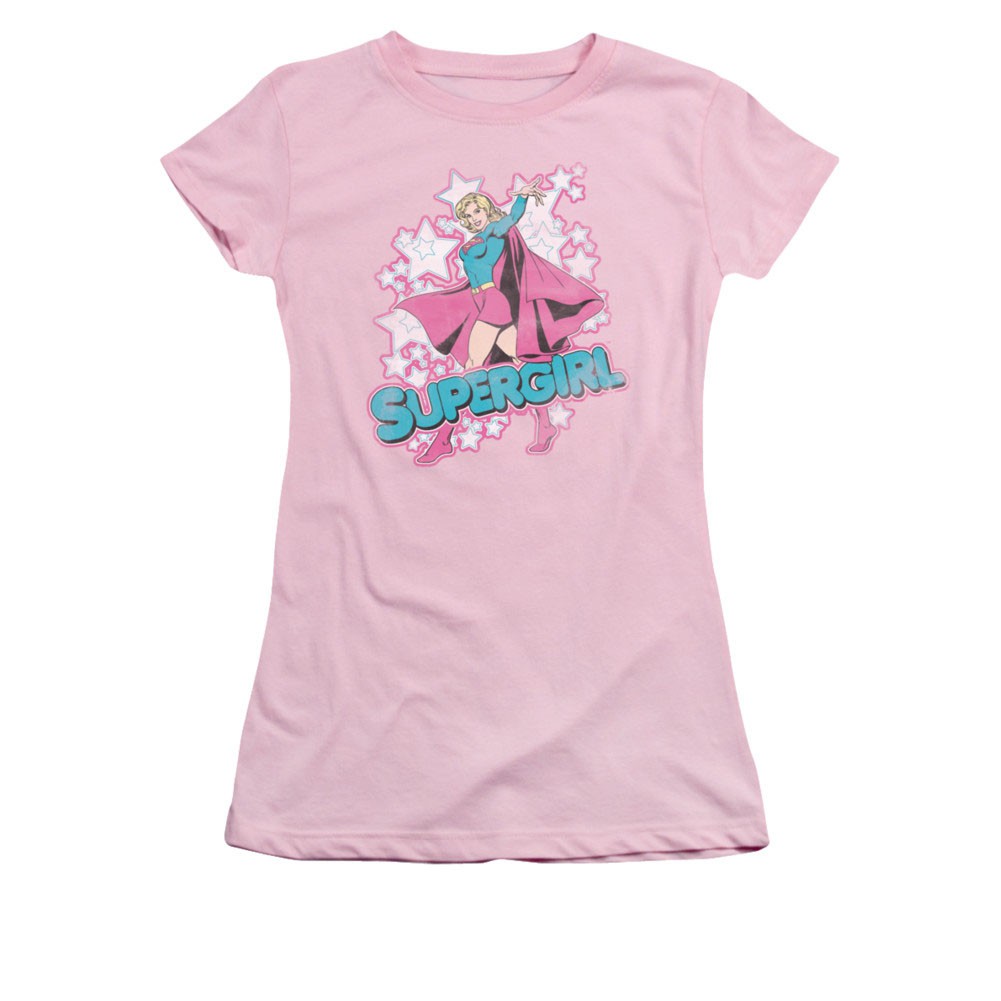 Superman Supergirl Stars Pink Juniors T-Shirt, Pink