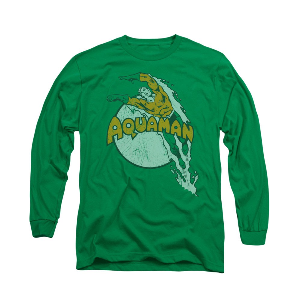 Aquaman Splash Green Long Sleeve T-Shirt, Green