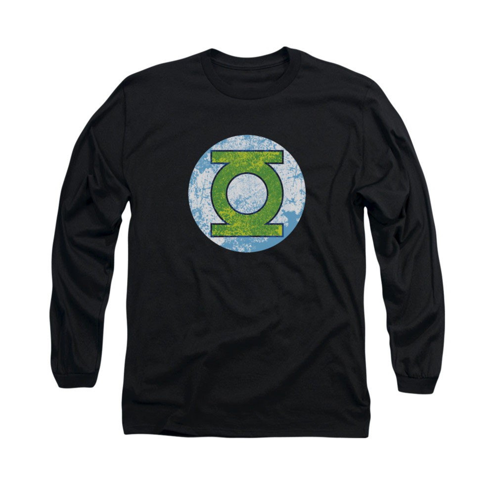 Green Lantern Neon Distress Logo Black Long Sleeve T-Shirt, Black