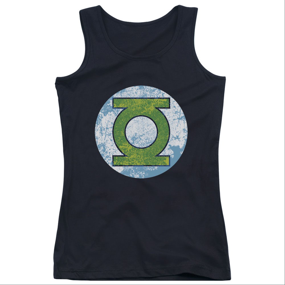 Green Lantern Neon Logo Black Juniors Tank Top, Black