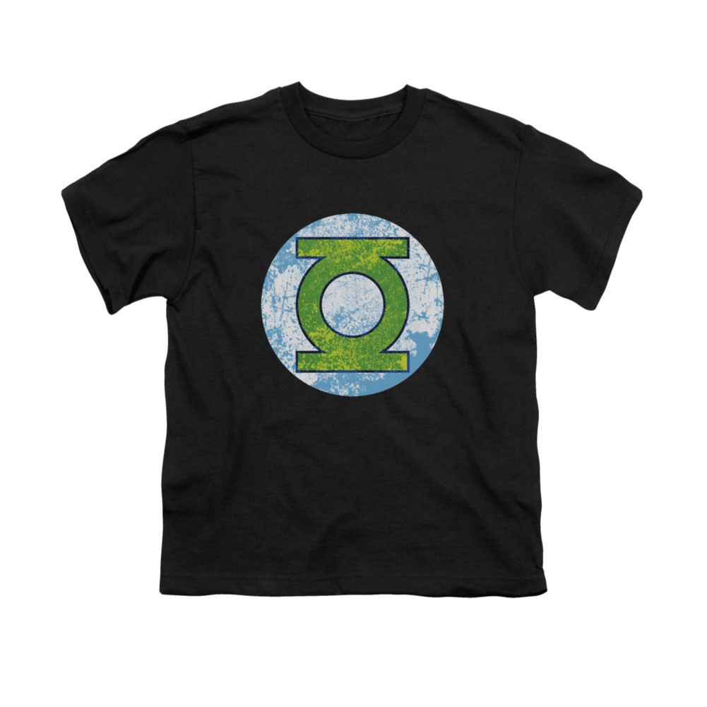 Green Lantern Neon Distressed Logo Black Youth Unisex T-Shirt, Black