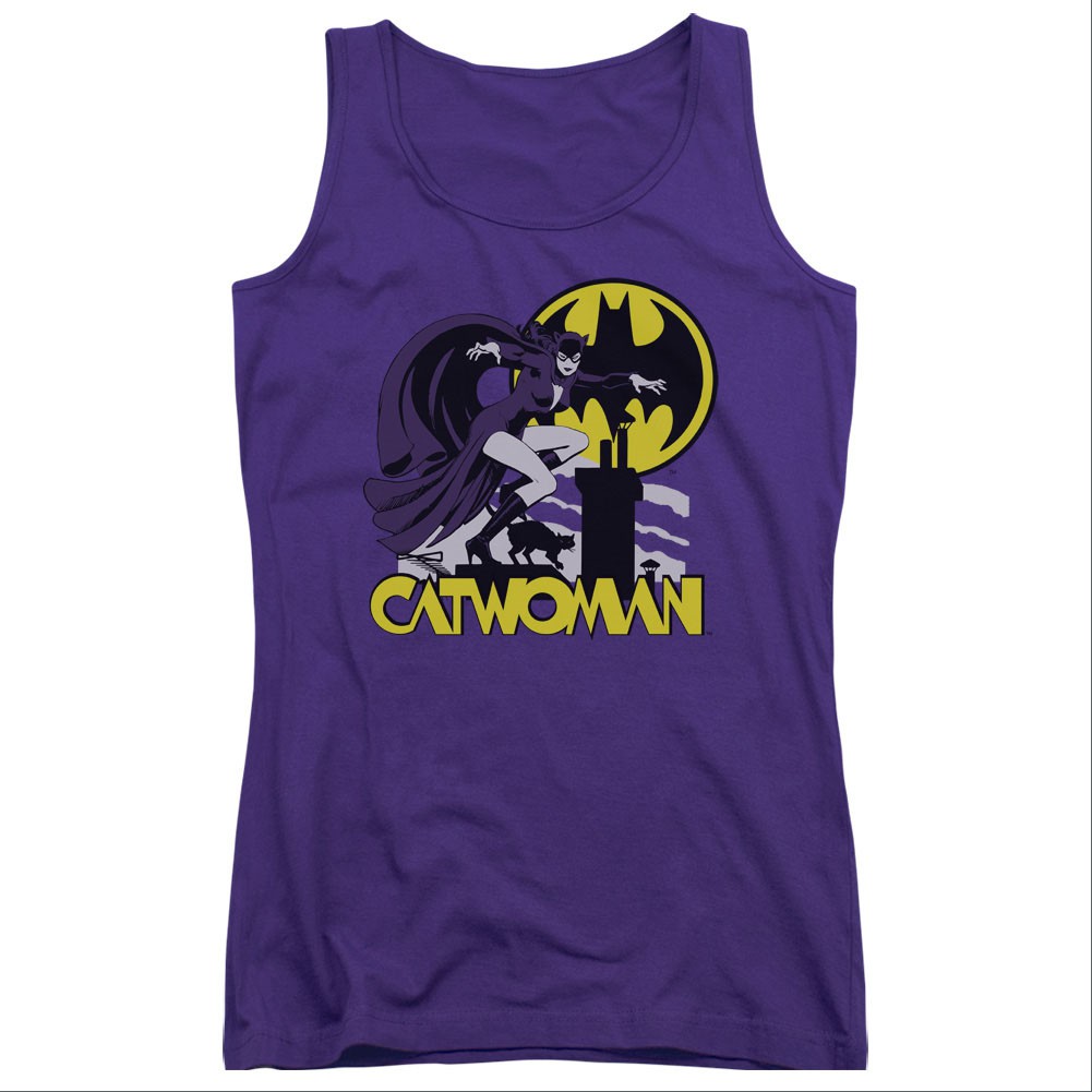 Batman Catwoman Rooftop Purple Juniors Tank Top