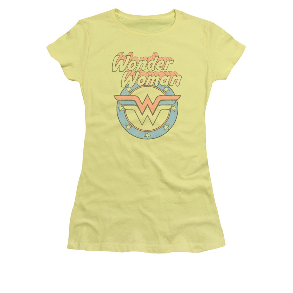 Wonder Woman Retro Faded Logo Yellow Juniors T-Shirt, Yellow