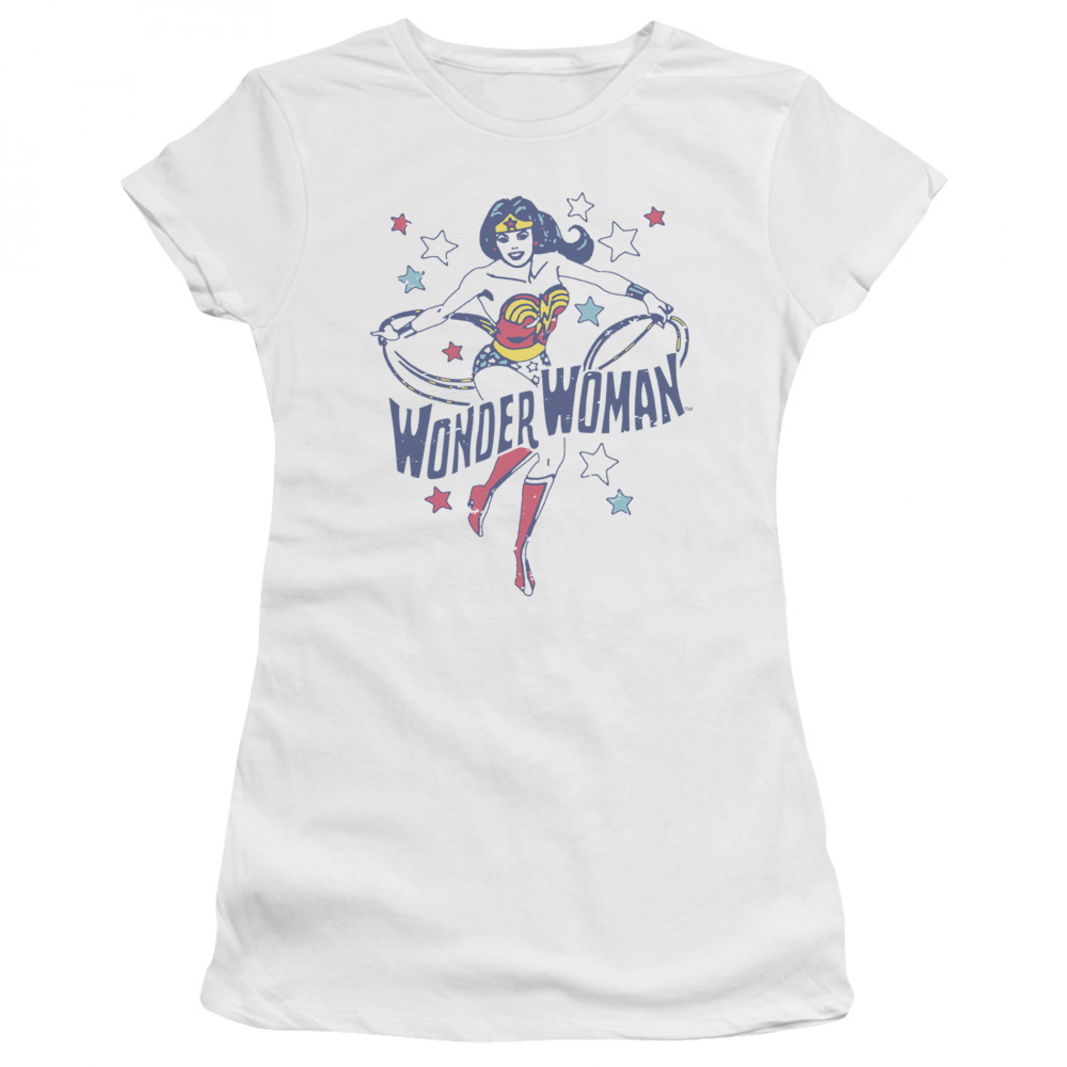 Wonder Woman Retro Stars Junior's T-Shirt, White