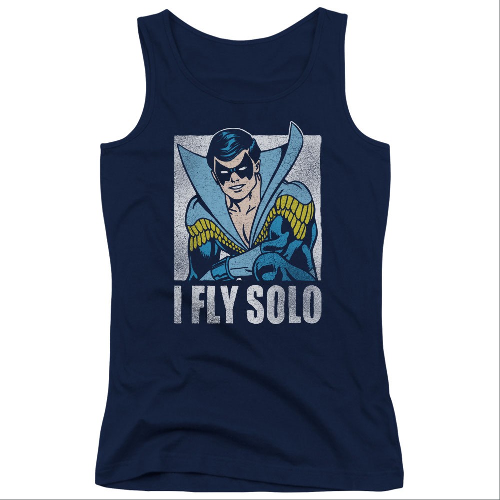Nightwing I Fly Solo Blue Juniors Tank Top, Blue
