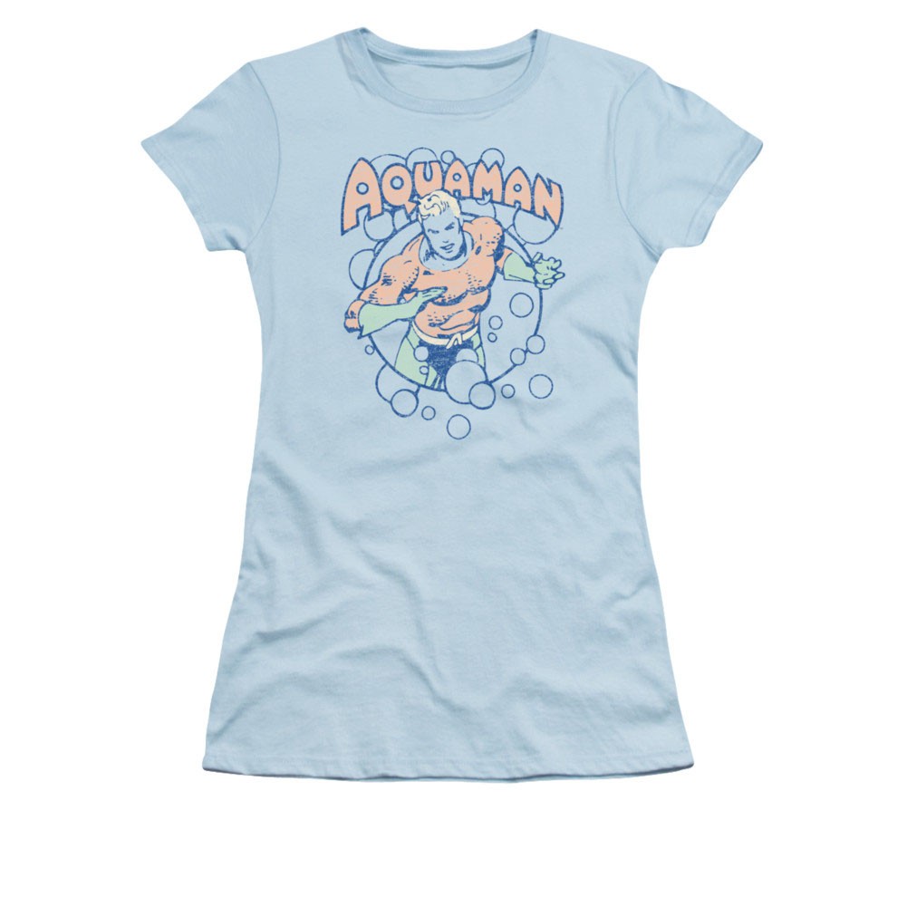 Aquaman Bubbles Blue Juniors Tee Shirt, Blue