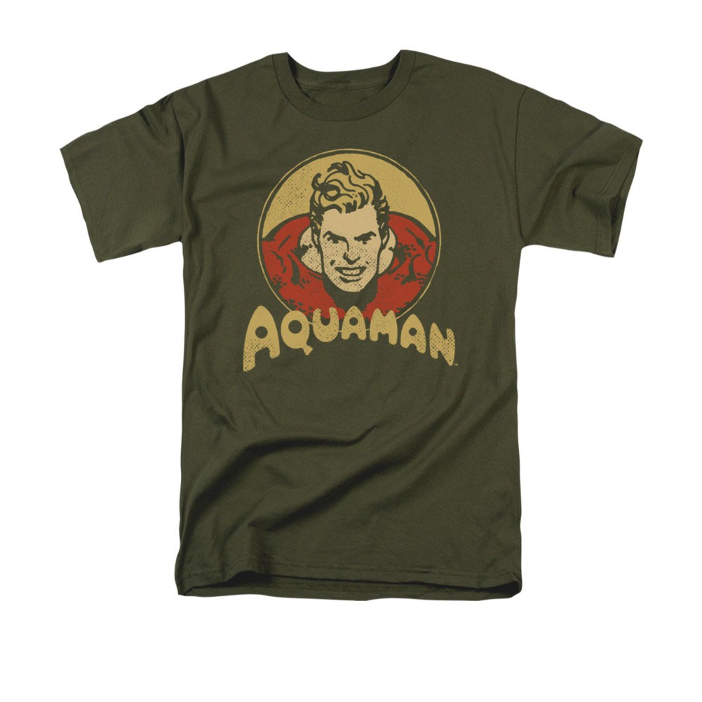 Aquaman Men's Gray Retro Circle Tee Shirt, Grey