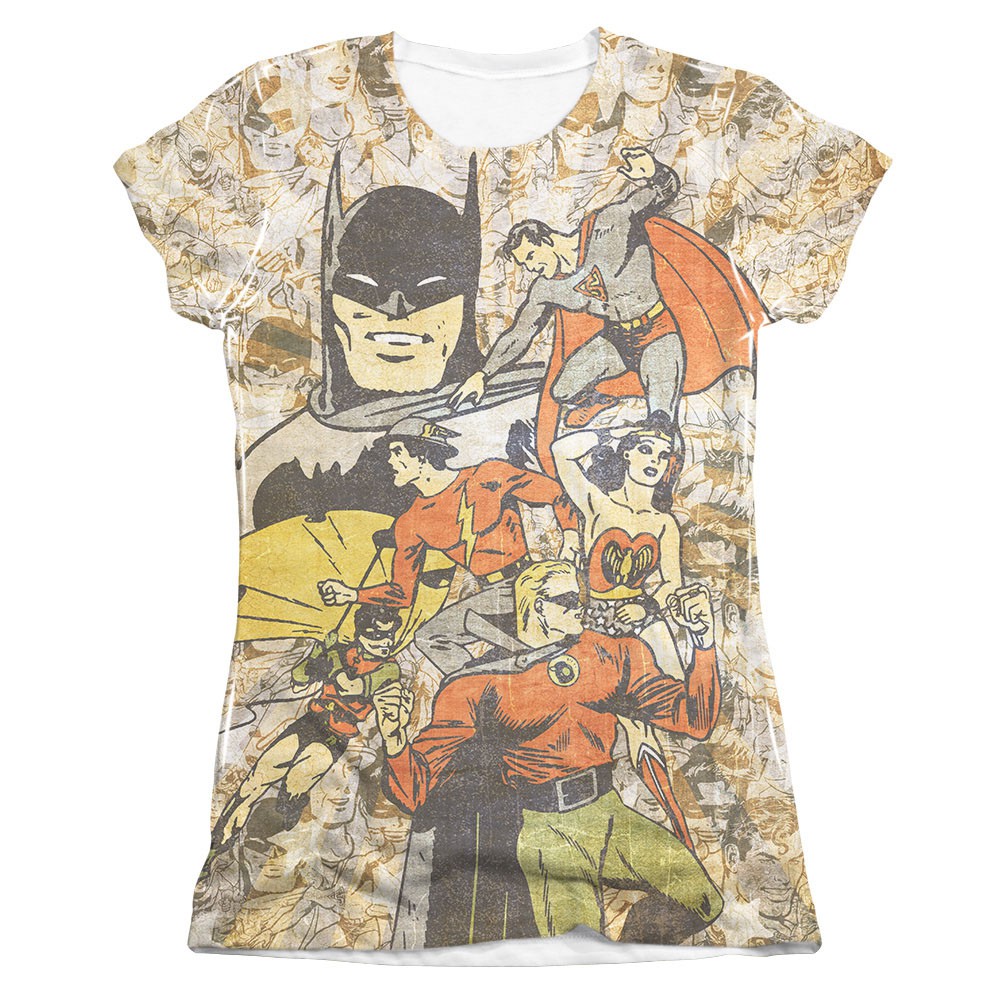 Justice League All Stars Sublimation Juniors Tee Shirt, Beige