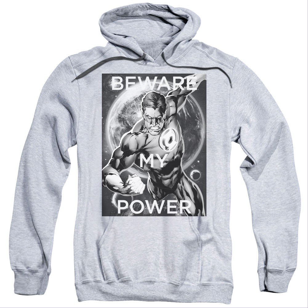 Green Lantern Beware My Power Gray Pullover Hoodie, Grey