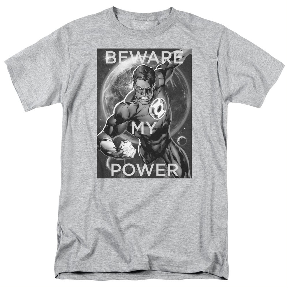 Green Lantern Beware My Power Gray T-Shirt, Grey