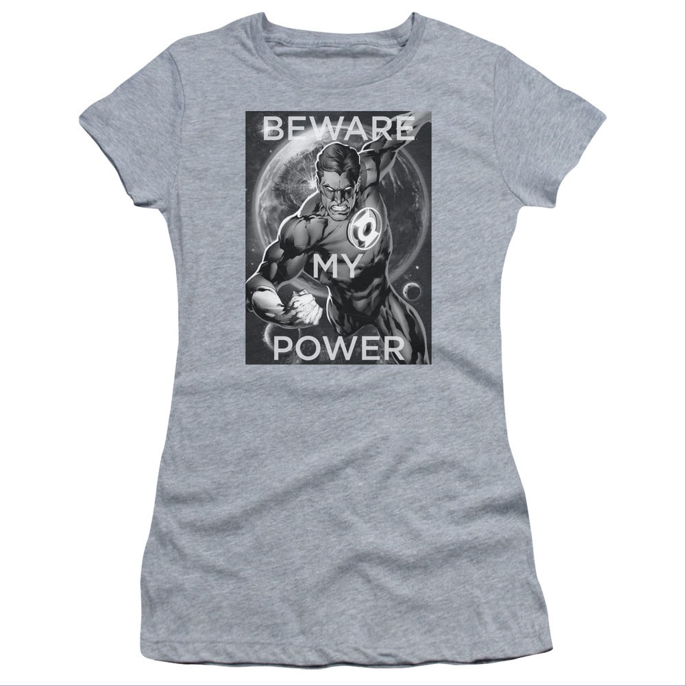 Green Lantern Beware My Power Gray Juniors T-Shirt, Grey