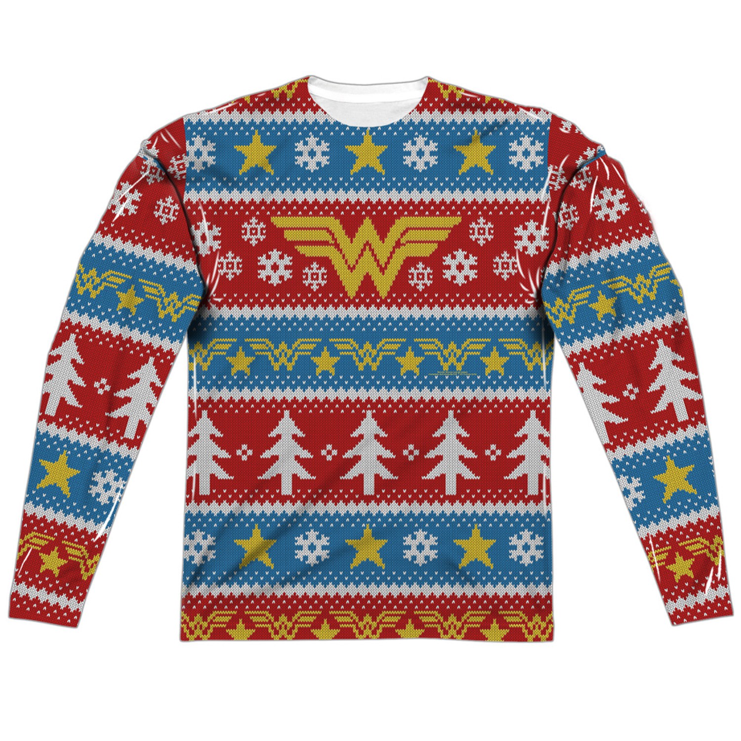 Wonder Woman Ugly Christmas Sweater Print Long Sleeve T-Shirt, White