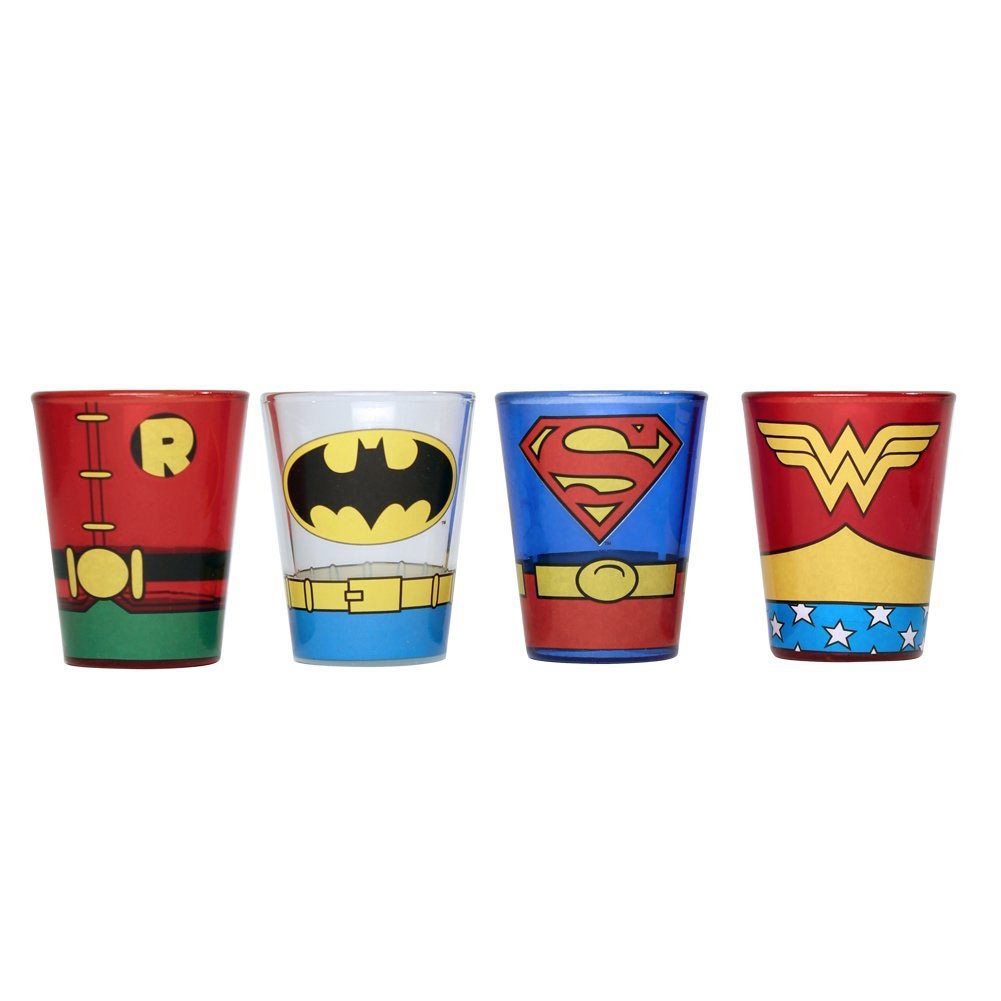 DC Superheroes Uniforms 4 PC Shot Glass Set