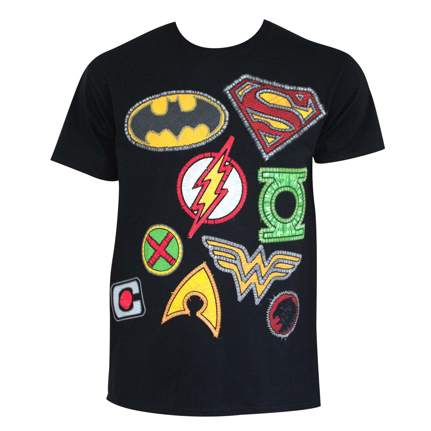 Justice League Patch Logos Tee Shirt