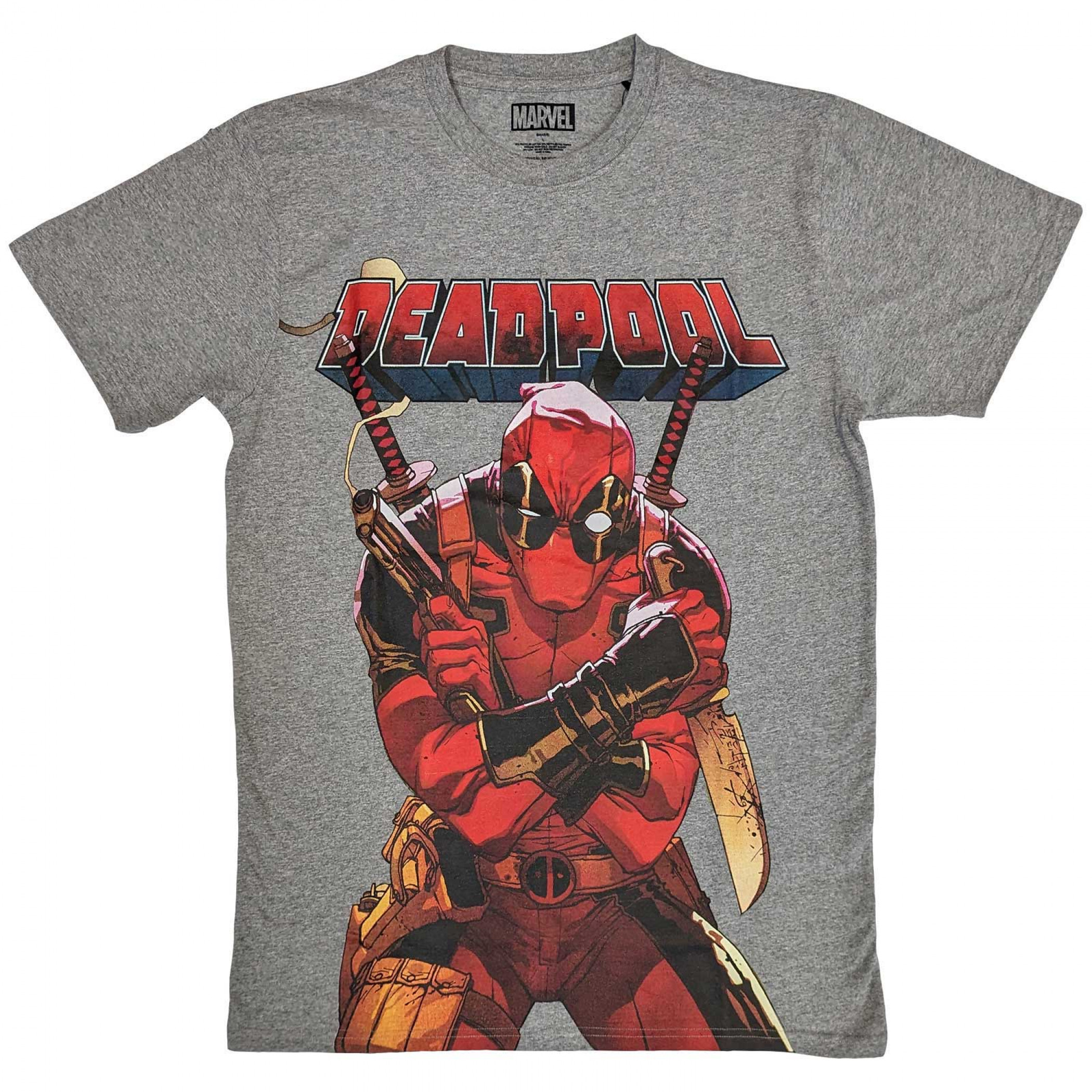 Deadpool Ready for Fight Big Print T-Shirt, Grey