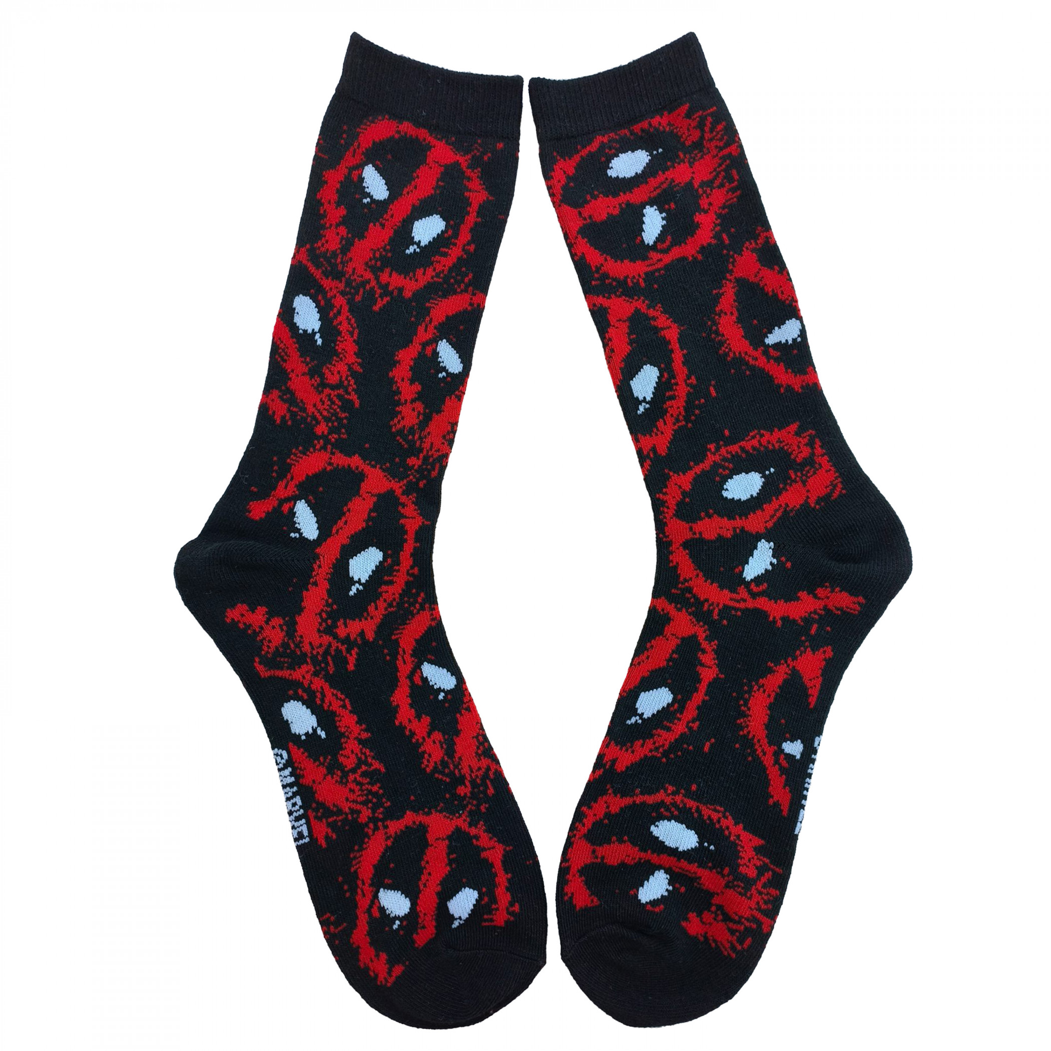 Deadpool Splatter Logo Collage Crew Socks, Black