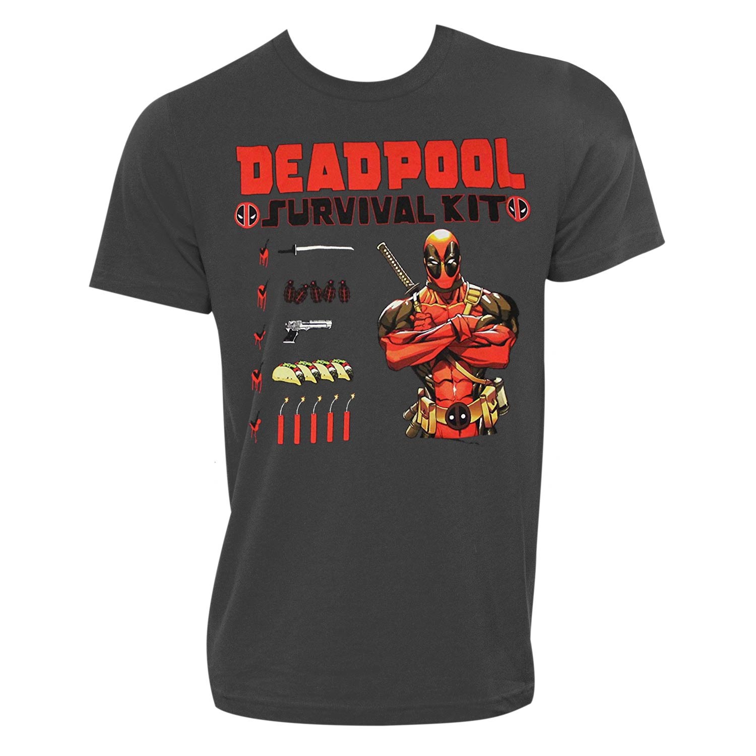 Deadpool Survival Kit Charcoal Tee Shirt, Grey