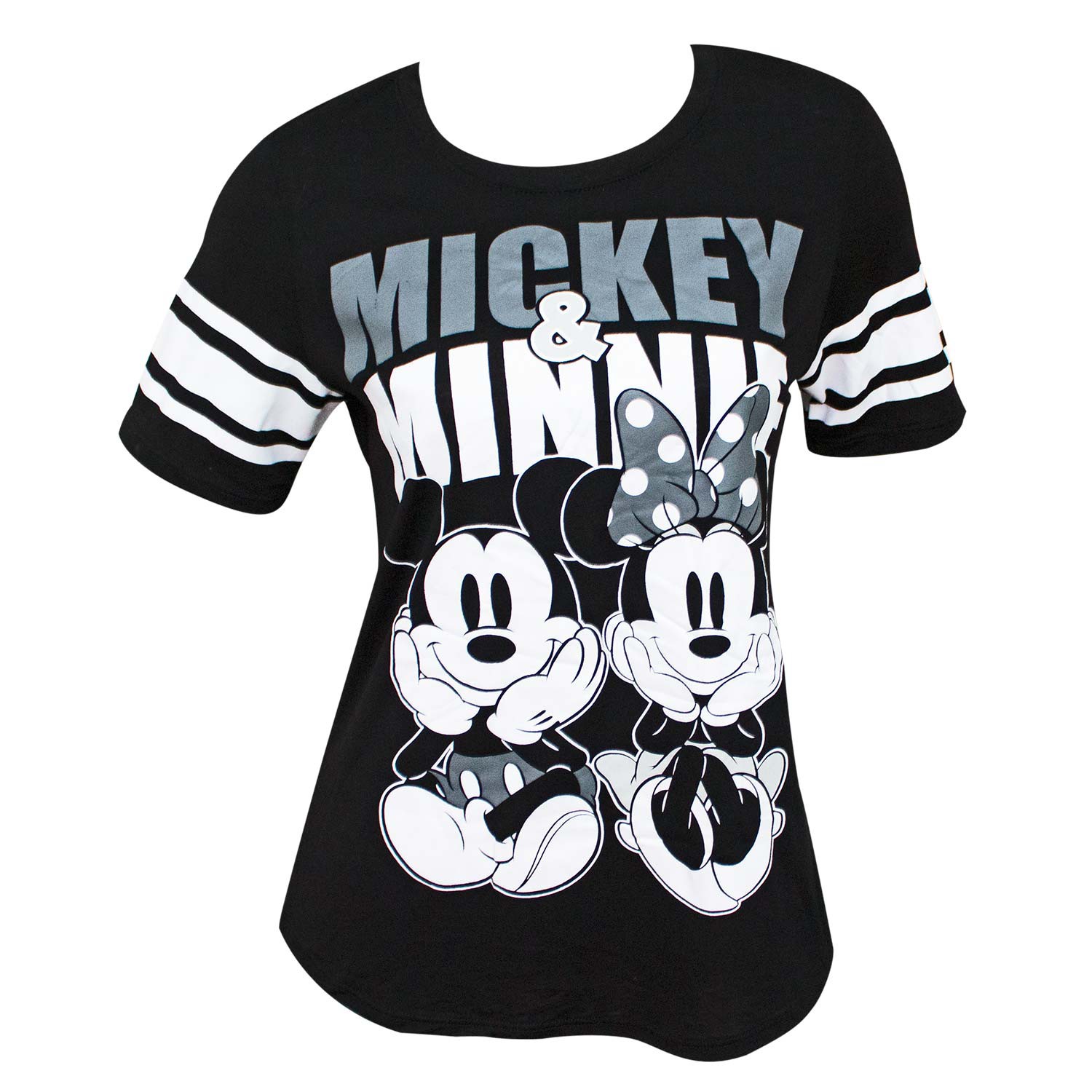 Mickey And Minnie Mouse Women s Football Style Black T Shirt Black