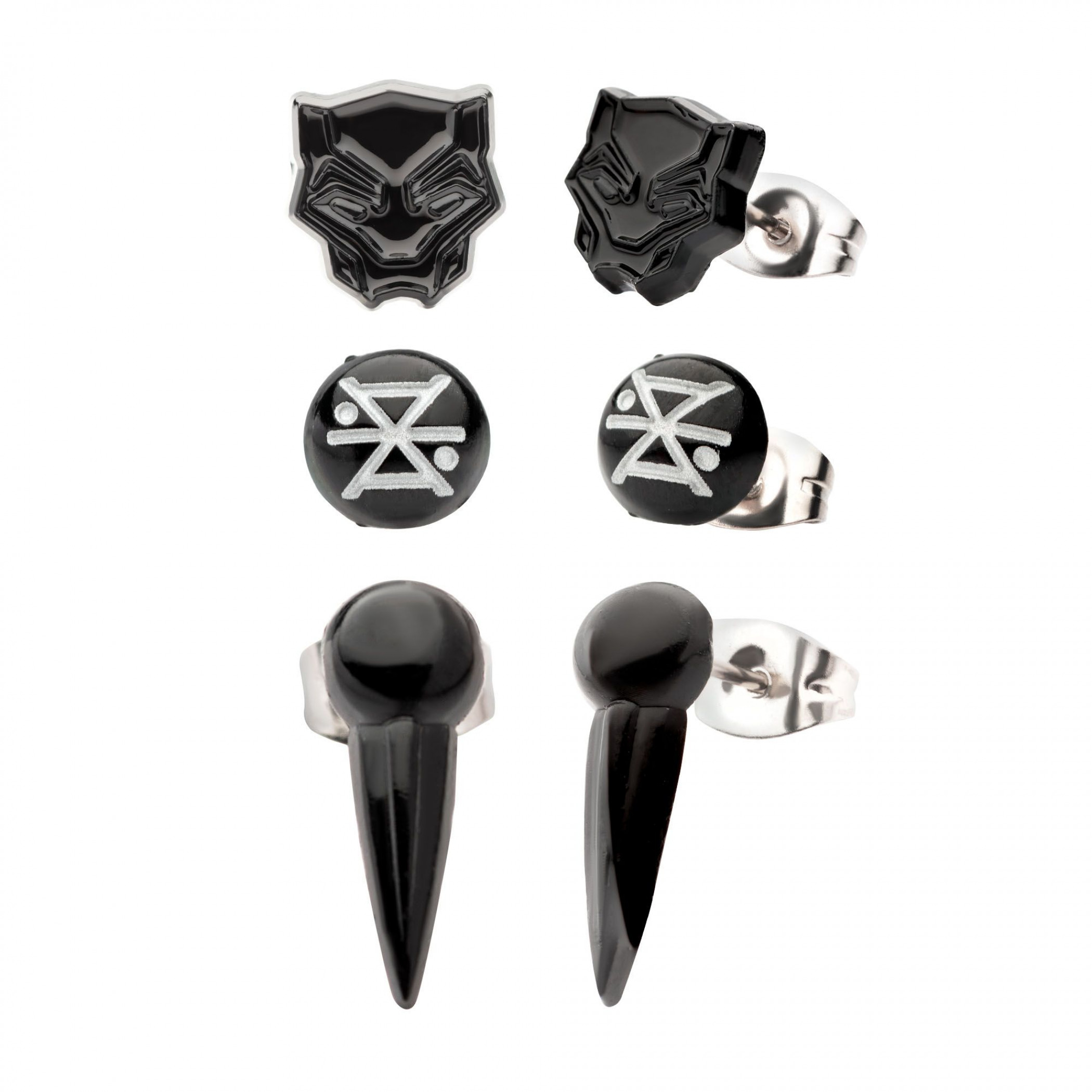 Black Panther Symbols 3-Pair Earrings Set, Black