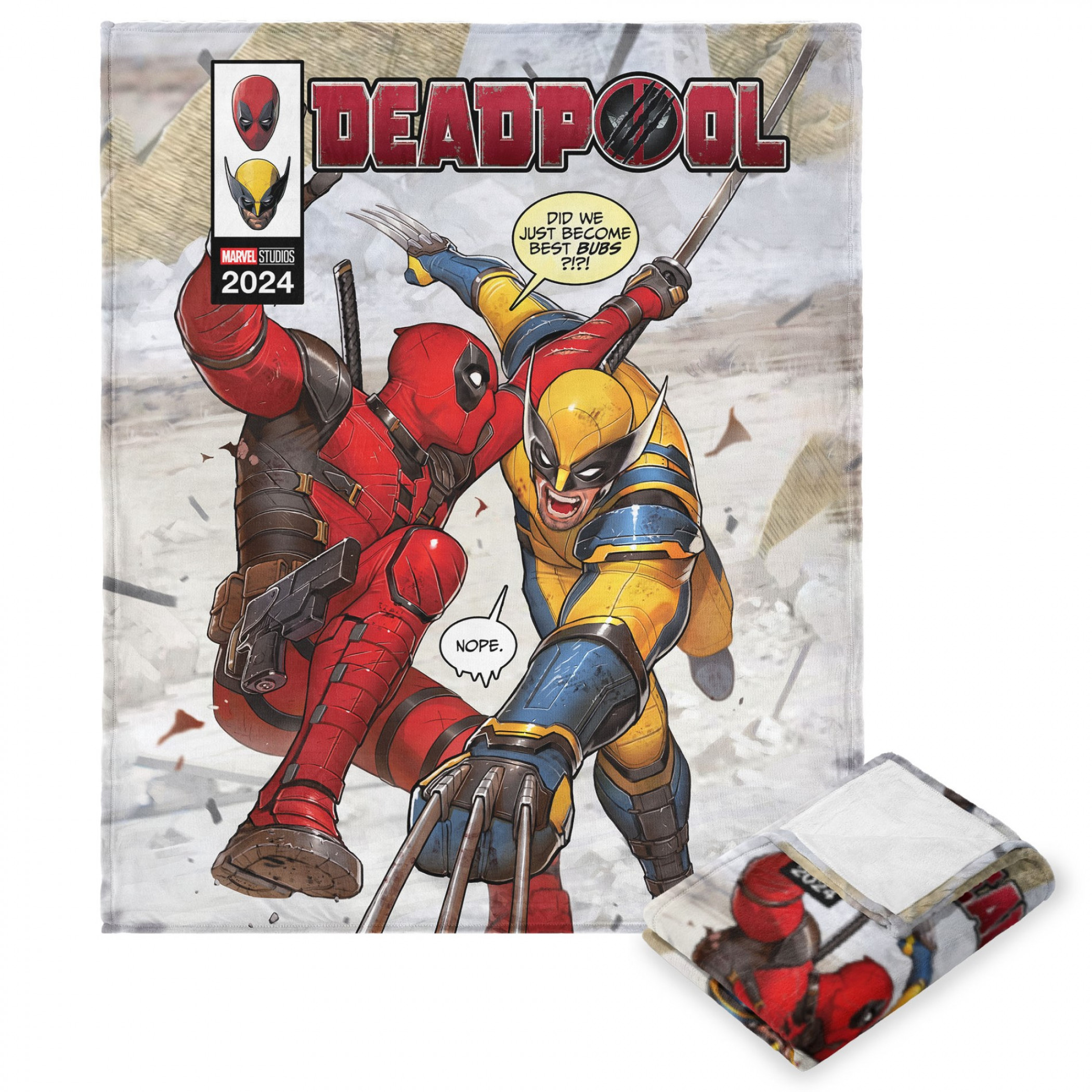 Deadpool & Wolverine Marvel Studios Best Bubs Silk Throw Blanket, Multi-Color