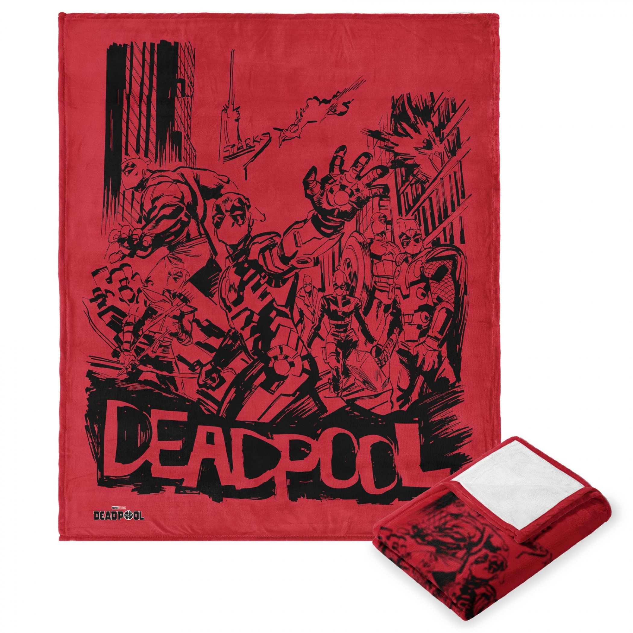 Deadpools Assemble! Avengers Silk Throw Blanket, Red