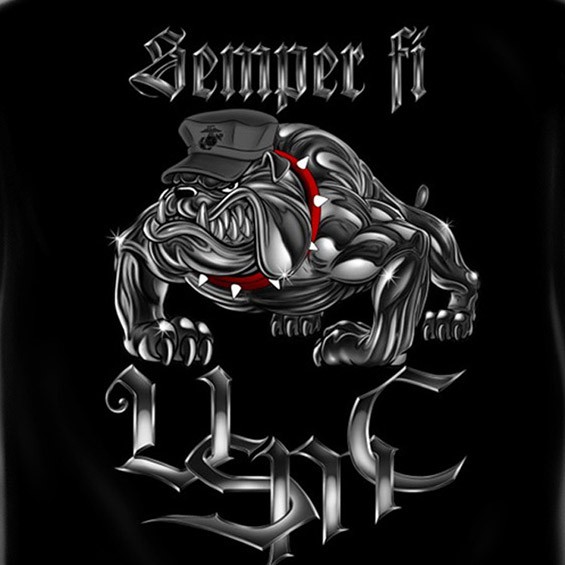 USMC Marines Semper Fi USA Patriotic Black Long Sleeve Graphic Tee Shirt